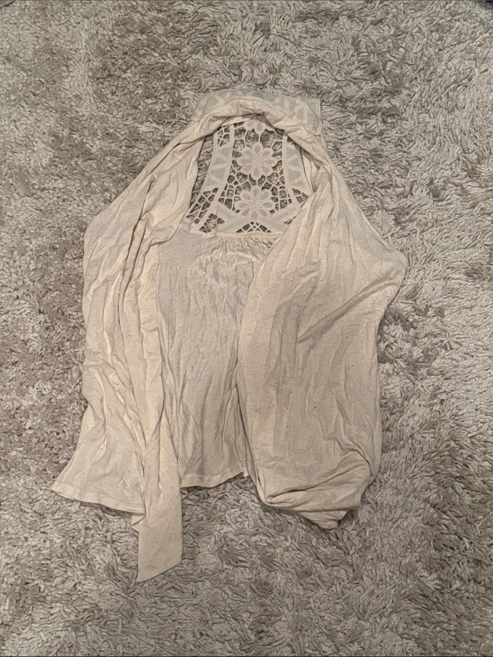 American Dream Cream Crochet-Back Sleeveless Cardigan